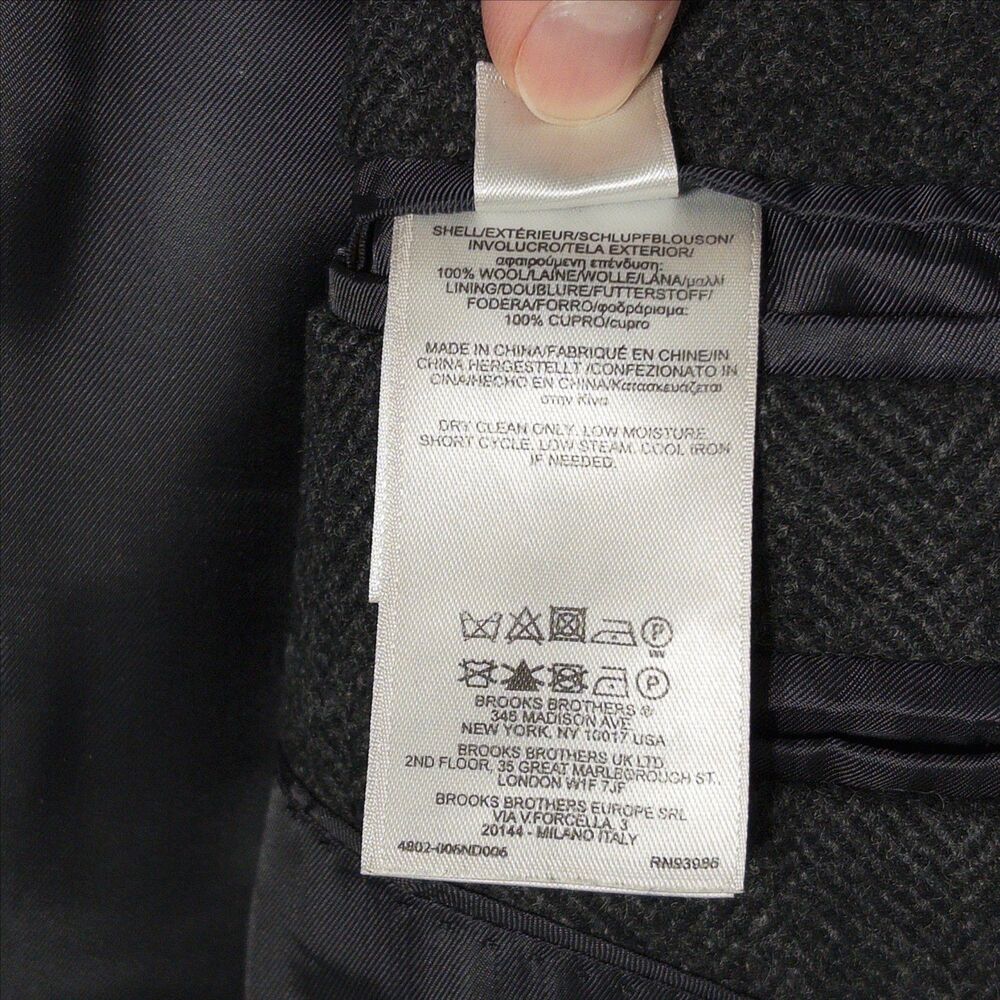 Brooks Brothers 100% Wool Black Dark Gray Brookstorm Short Town Coat Men 42R - Picture 7 of 8